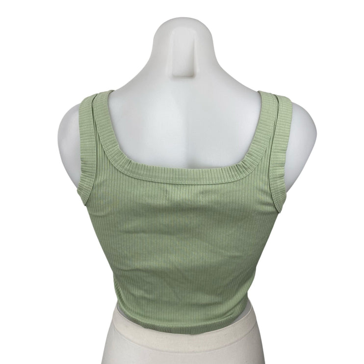 Madewell Womens Green Ribbed Knit Square Sleeveless Cropped Cami Tank Top Size S