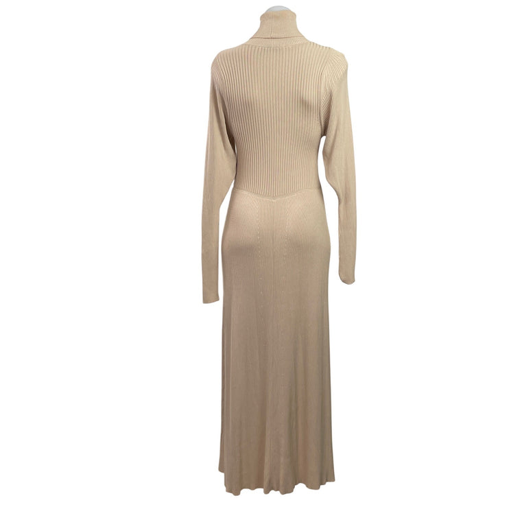Zara Womens Cream Ribbed Knit Turtleneck Long Sleeve Maxi Sweater Dress Size S