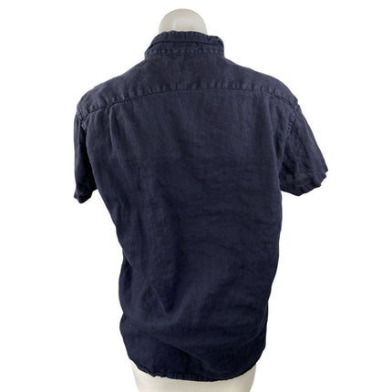 J.Crew Men's Navy Blue Linen Collared Short Sleeve Slim Button Down Shirt Top M