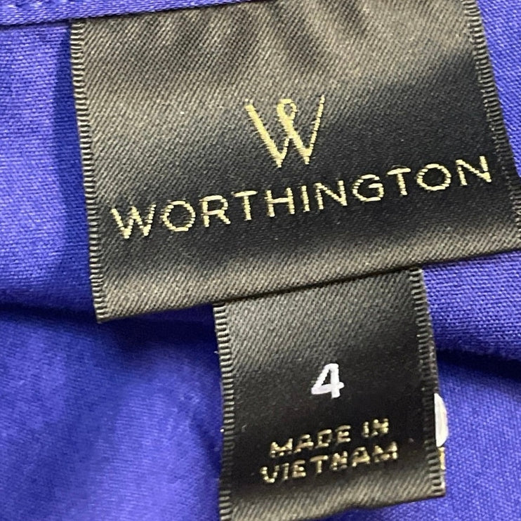 Worthington Womens Blue Collared Casual Long Sleeve Button Down Shirt Top Size 4