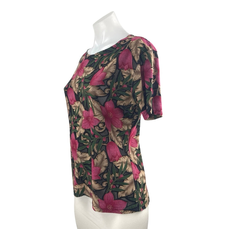 Frazier Lawrence Women's Multicolor Floral Short Sleeve Tee Blouse Top Size L