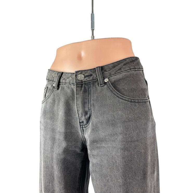 Edikted Women's Black Washed Mid Rise Wide Leg Baggy Palazzo Denim Jeans Size S