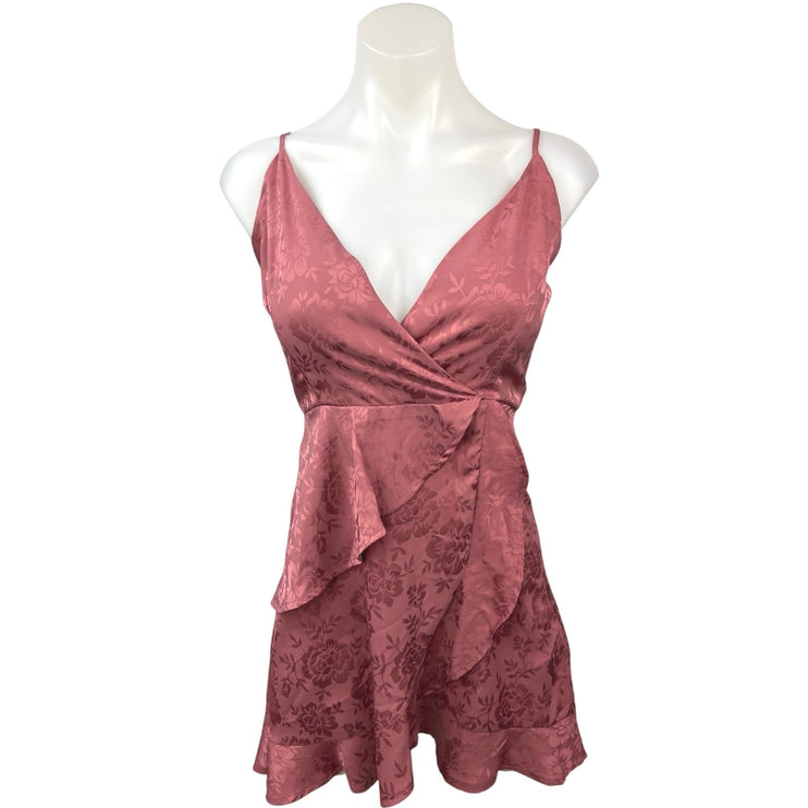 Altar'd State Pink Purple Satin Floral Ruffle Mini Cami Camisole Wrap Dress XS