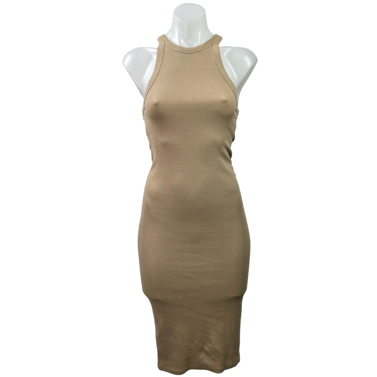 Zara Women's Beige Tan Sleeveless Ribbed Knit Racerback Bodycon Midi Dress Sz S