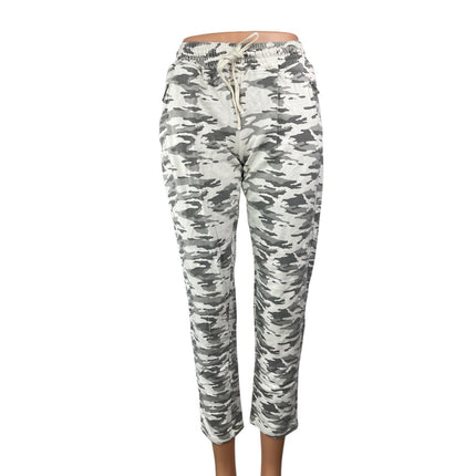 Nostalgia Gray White Camo Camouflage Mid Rise Drawstring Skinny Trousers Pants L