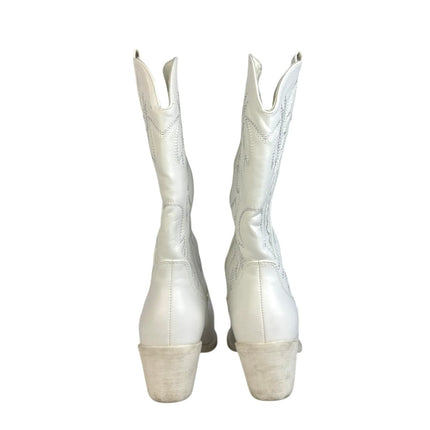 ILV Women's White Embroidered Pointed Toe Slip On Cowboy Western Boots Size 10