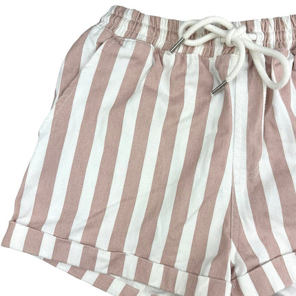 Forever 21 Pink White Cotton Striped Elastic Waist Drawstring Pockets Short Sz S