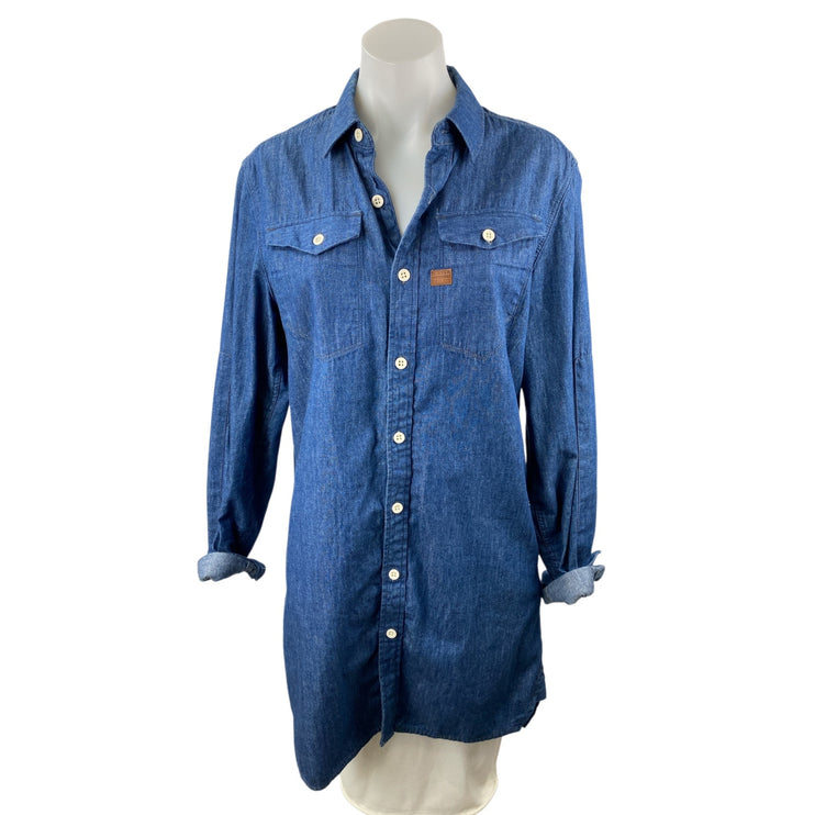 G-Star Raw Womens Blue Long Sleeve Chambray Pocket Button Down Mini Dress Size M