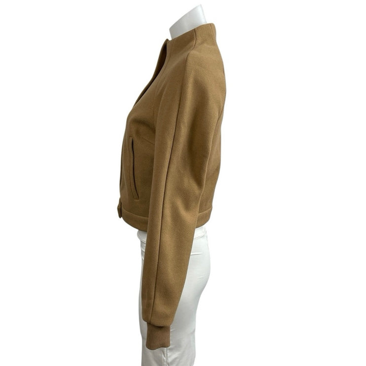 Jason Wu Women's Brown Mock Neck Long Sleeve Zip Snap Crop Bomber Coat Jacket XS