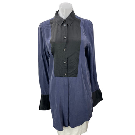 Equipment Women's Blue Gray Long Sleeves Button Down Shirt Tunic Blouse Top Sz S