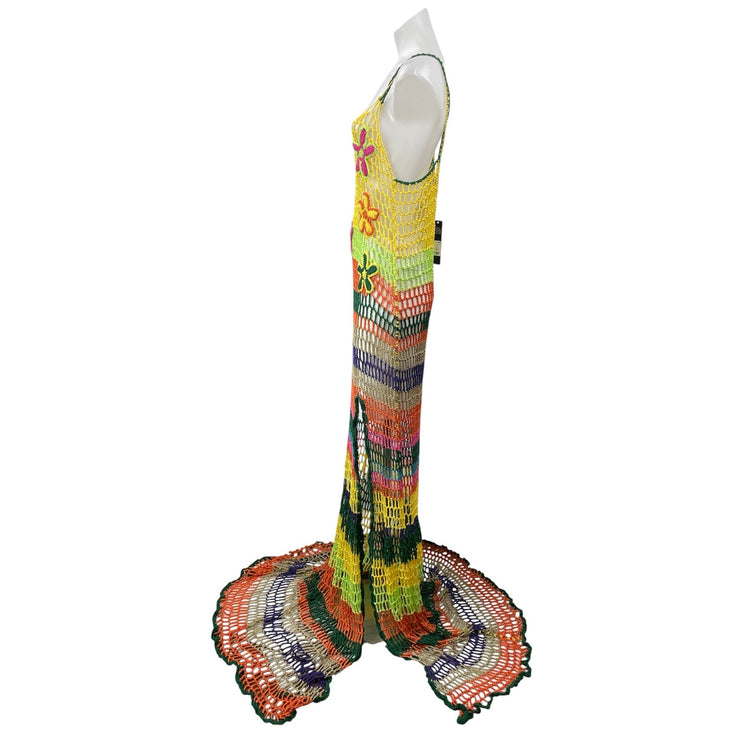 NEW Fashion Nova Naomi Crochet Sheer Floral Rainbow Cami Maxi Dress Size 1X