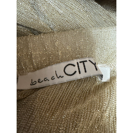 NEW Beach City Gold Metallic Ruffle Assymetric Skirt & Bandeau Tube Top Set Sz S