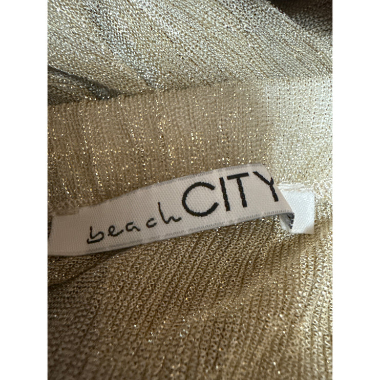 NEW Beach City Gold Metallic Ruffle Assymetric Skirt & Bandeau Tube Top Set Sz S