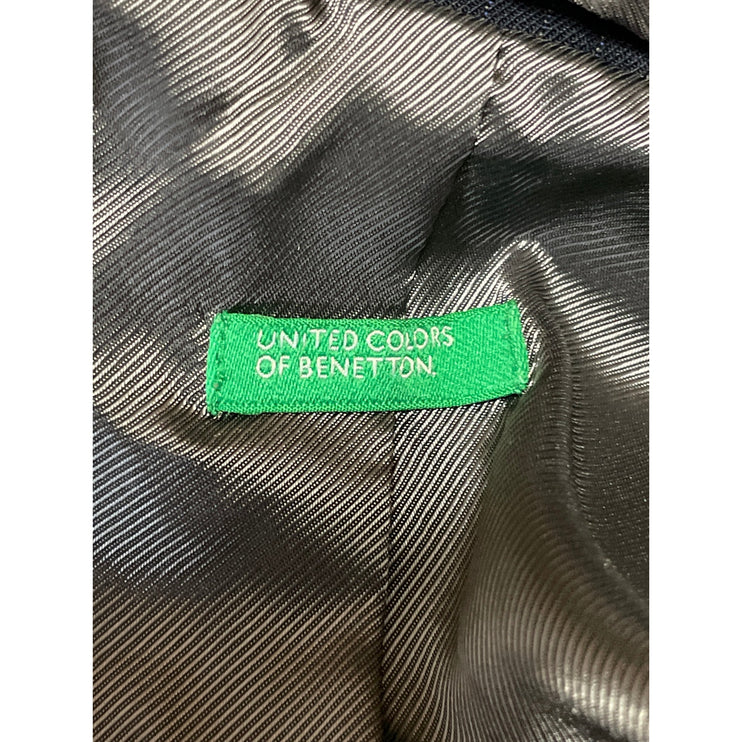 United Colors Of Benetton Black Pinstriped Peak Lapel Blazer Coat Jacket Size 10