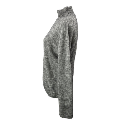 ICHI Women's Gray Long Sleeves Ribbed Relaxed Turtleneck Pullover Sweater Top S