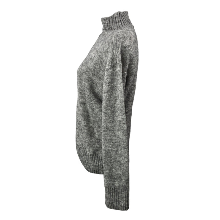 ICHI Women's Gray Long Sleeves Ribbed Relaxed Turtleneck Pullover Sweater Top S