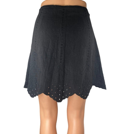 Lush Black Eyelet Embroidered High Waisted Scalloped A Line Mini Skirt Size L