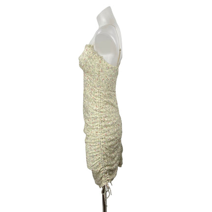 Blue Blush Yellow Floral Ruffle Sleeveless Ruched Cami Mini Bodycon Dress Size S