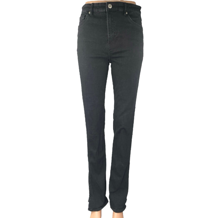 Zara Women's Black Slit Hem High Waisted Casual Slim Straight Denim Jeans Size 8