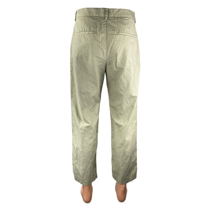 H&M Women's Khaki Linen Pleated Relaxed Straight Chino Trouser Dress Pants Sz 30