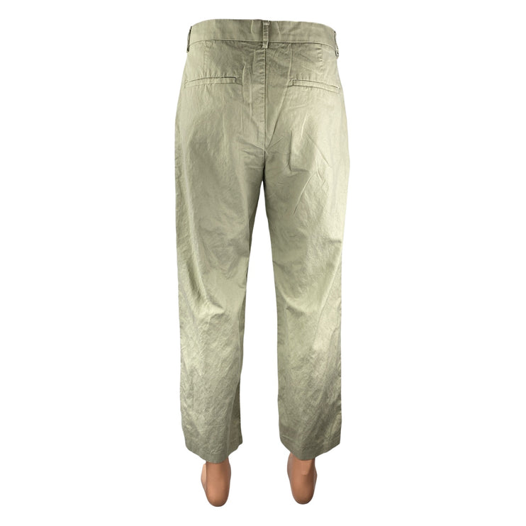 H&M Women's Khaki Linen Pleated Relaxed Straight Chino Trouser Dress Pants Sz 30