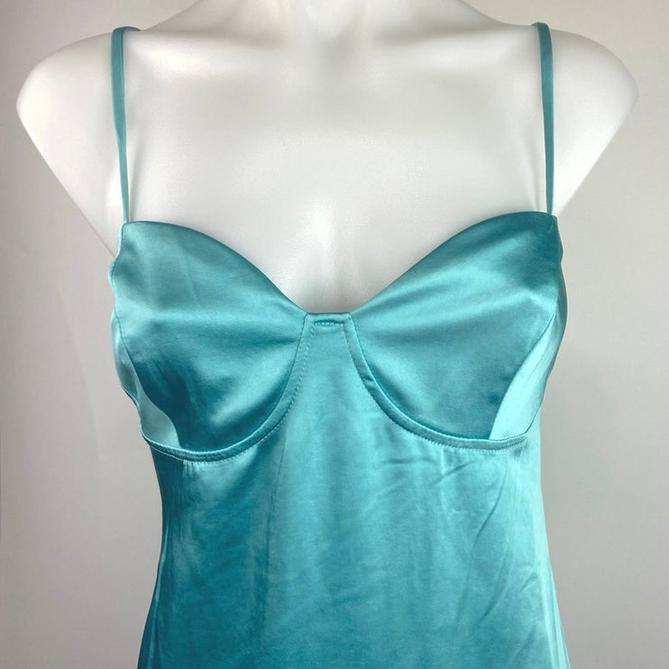 Wild Fable Blue Satin Spaghetti Strap Bustier Lingerie Babydoll Cami Dress Sz M