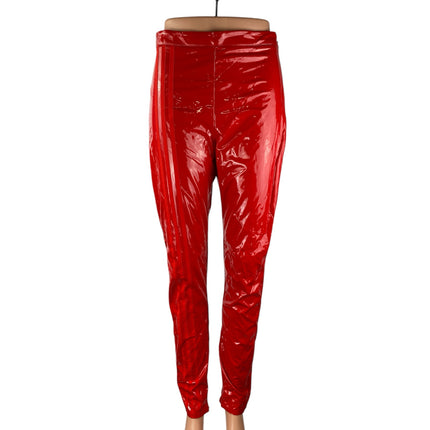 Adidas x Ivy Park Women's Red Latex Patent Faux Leather Vegan Trousers Pants M