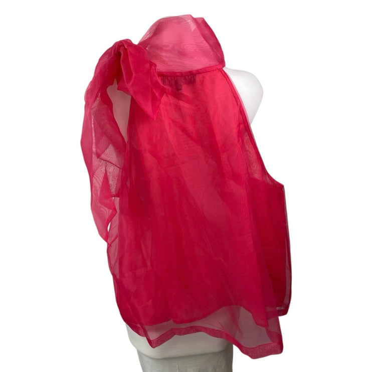 NEW Eloquii Pink Organza Sheer Mesh Tulle Sleeveless Tie Bow Tank Halter Top XL