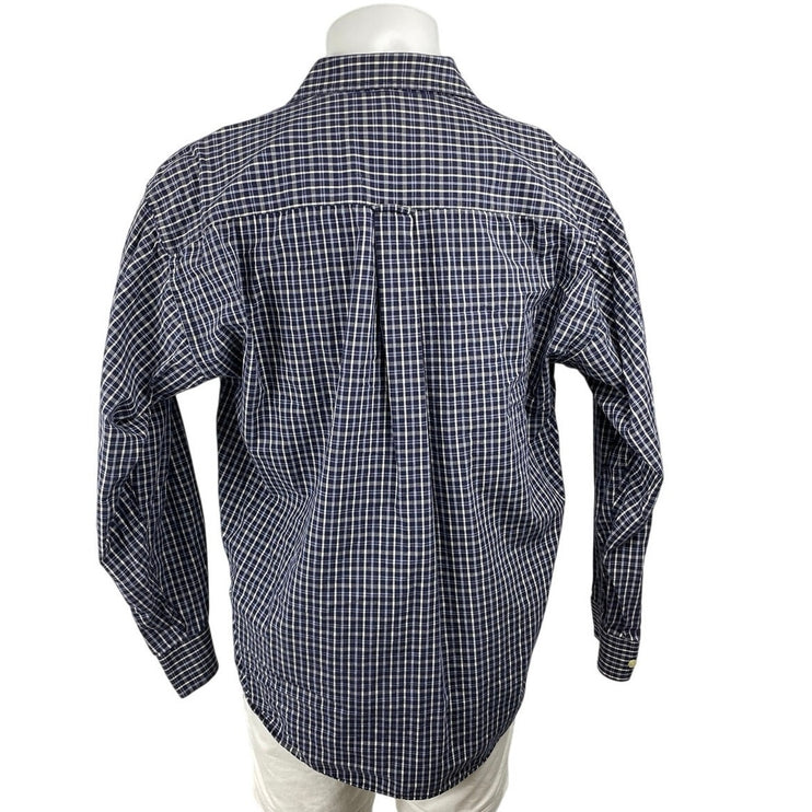 Salute Oleg Cassini Men's Blue Plaid Long Sleeve Button Down Shirt Top Size L