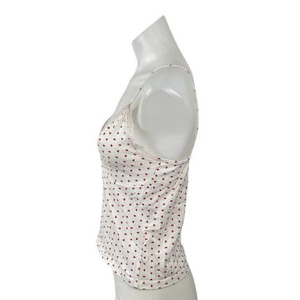 Brandy Melville Women's White Red Hearts Love Lace Trim Cami Camisole Tank Top L