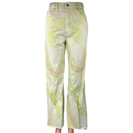 Stradivarius Women's Yellow White Tie Dye High Rise Wide Leg Denim Jeans Size 4