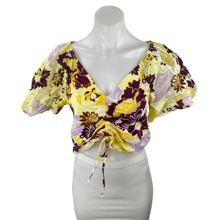 Anthropologie Maeve Womens Multicolor Floral Cinched Crop Peasant Blouse Top M