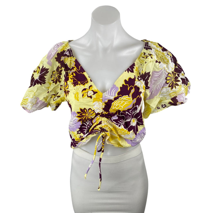 Anthropologie Maeve Womens Multicolor Floral Cinched Crop Peasant Blouse Top M