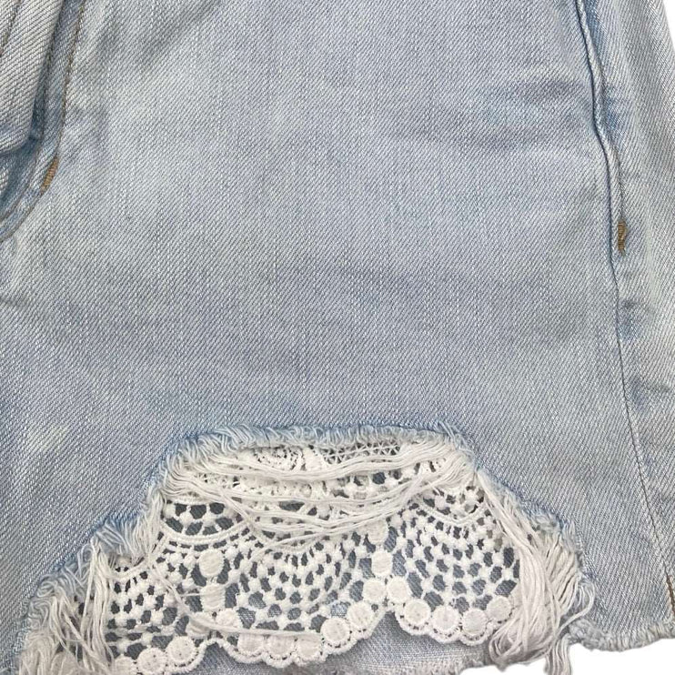 American Eagle Blue Light Wash Lace Trim Cotton Denim Mid Rise Jean Short Size 4