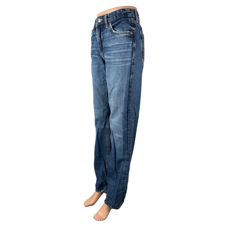 Zara Womens Blue High Waisted Relaxed Straight Mom Boyfriend Denim Jeans Pants 4