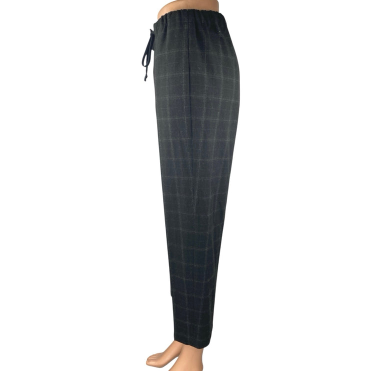 Aritzia Babaton Black Plaid Drawstring Straight High Rise Trousers Pants Size XS