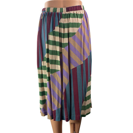 OBUS Women's Multicolor Abstract Geometric Patchwork Elastic Waist Midi Skirts 2