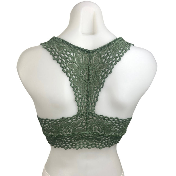 Aerie Olive Green Eyelet Floral Lace Crochet Racerback Bralette Bra Top Size S