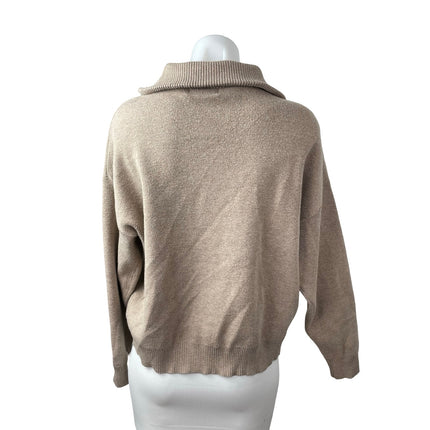 Exquiss's Women's Beige Collared Long Sleeve Half Zip Sweater Sweatshirt Top OS