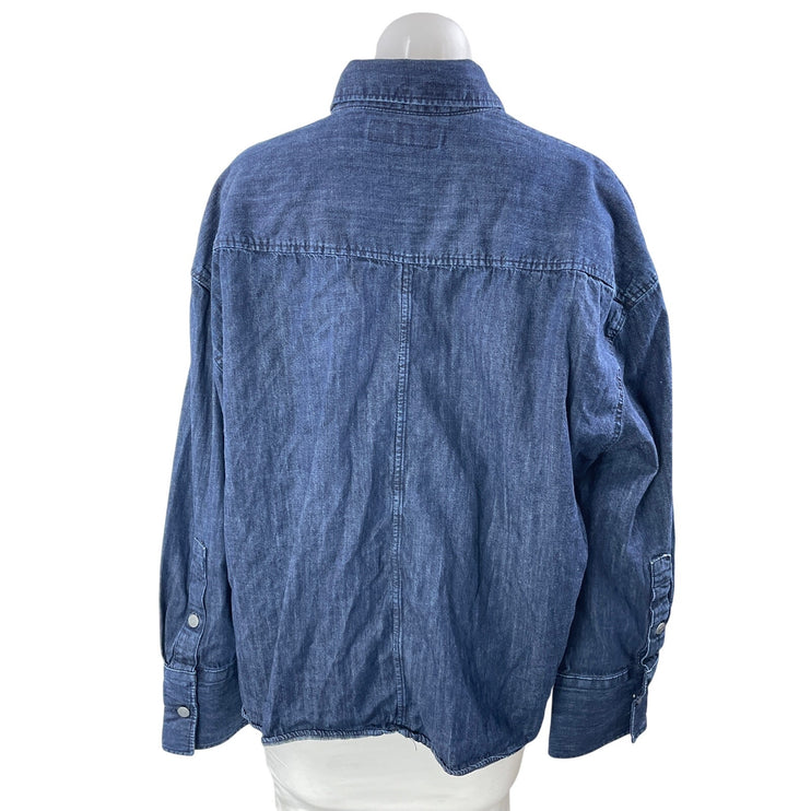 Zara Women's Blue Long Sleeve Chest Pocket Career Button Down Shirt Top Size M
