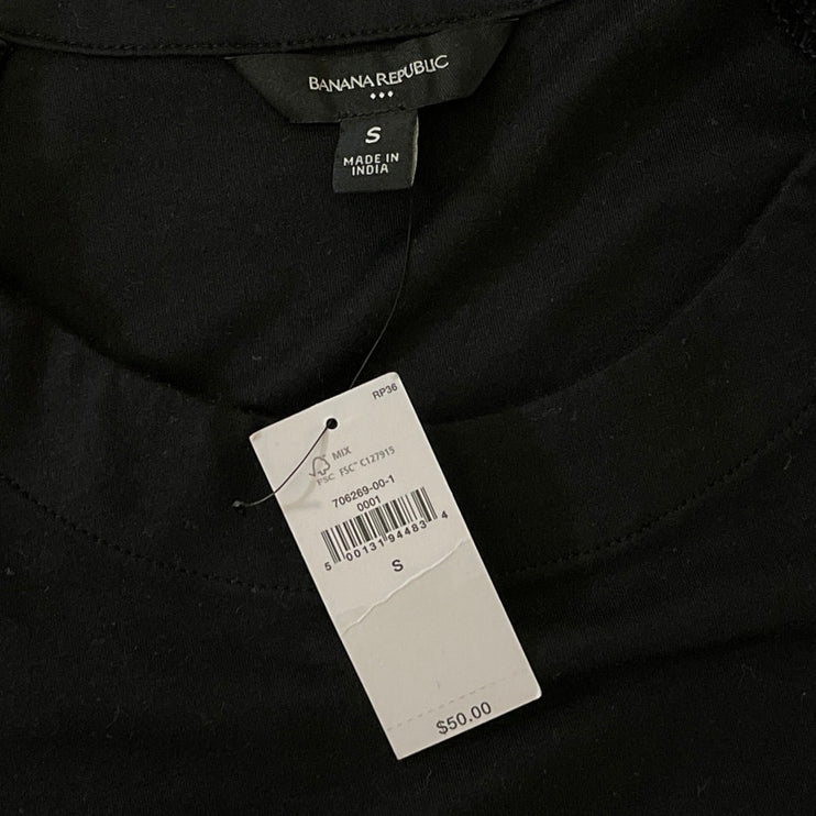NEW Banana Republic Black Crew Neck Puff Sleeve Boxy Tee T-Shirt Blouse Top Sz S