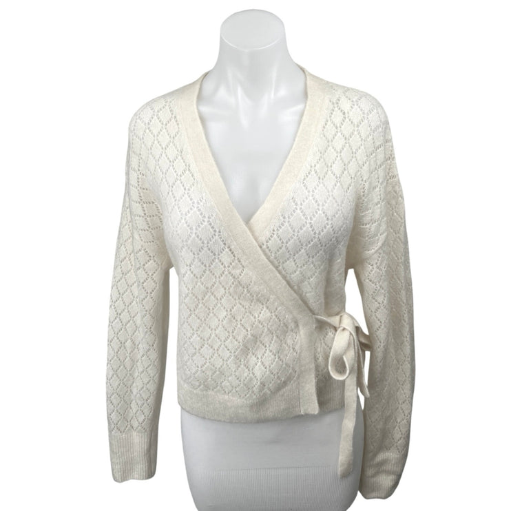 & Other Stories Cream Argyle Knit Wool Blend Wrap Cardigan Sweater Top Size M