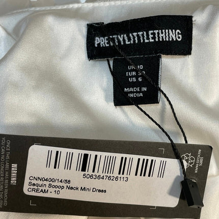 NEW PrettyLittleThing Cream Sequin Scoop Neck Open Back Mini Bodycon Dress 6