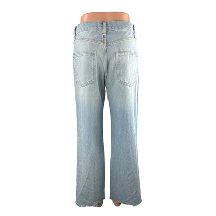 Zara Women's Blue Light Wash Raw Hem High Rise Wide Leg Baggy Denim Jeans Size 2