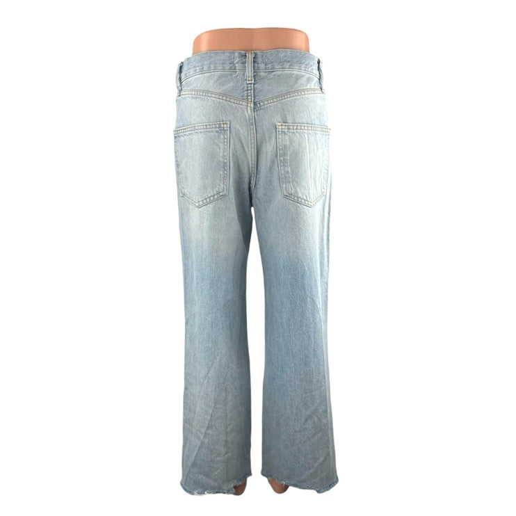Zara Women's Blue Light Wash Raw Hem High Rise Wide Leg Baggy Denim Jeans Size 2