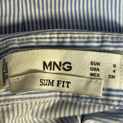 MNG Mango Women's Blue Slim Fit Stripe Long Sleeve Button Down Shirt Top Size 4