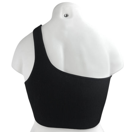 Aritzia Babaton Women's Black One Shoulder Sleeveless Ribbed Knit Crop Top Sz XL