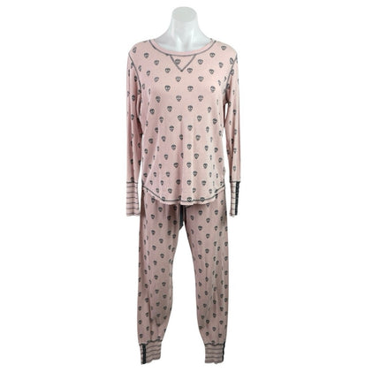 PJ Salvage Women's Pink Skull Knit Long Sleeve Sleepwear Pajamas Set Size S/M