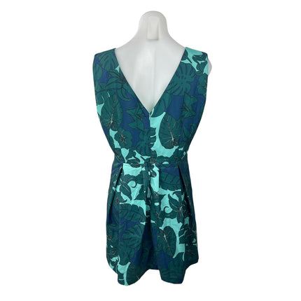 Pink Martini Women's Green Tropical Sleeveless Pleated Mini Flare A-Line Dress L