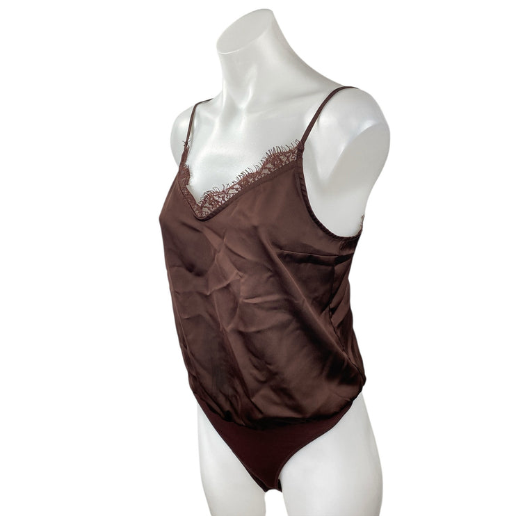 Abercrombie & Fitch Brown Lace Satin Sleeveless V Neck Camisole Bodysuit Top S